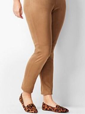 Ruby Ribbon Brown Suedette Faux Suede Tummy Control Leggings M